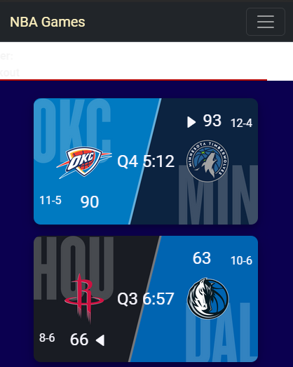 NBA game score tracker screenshot